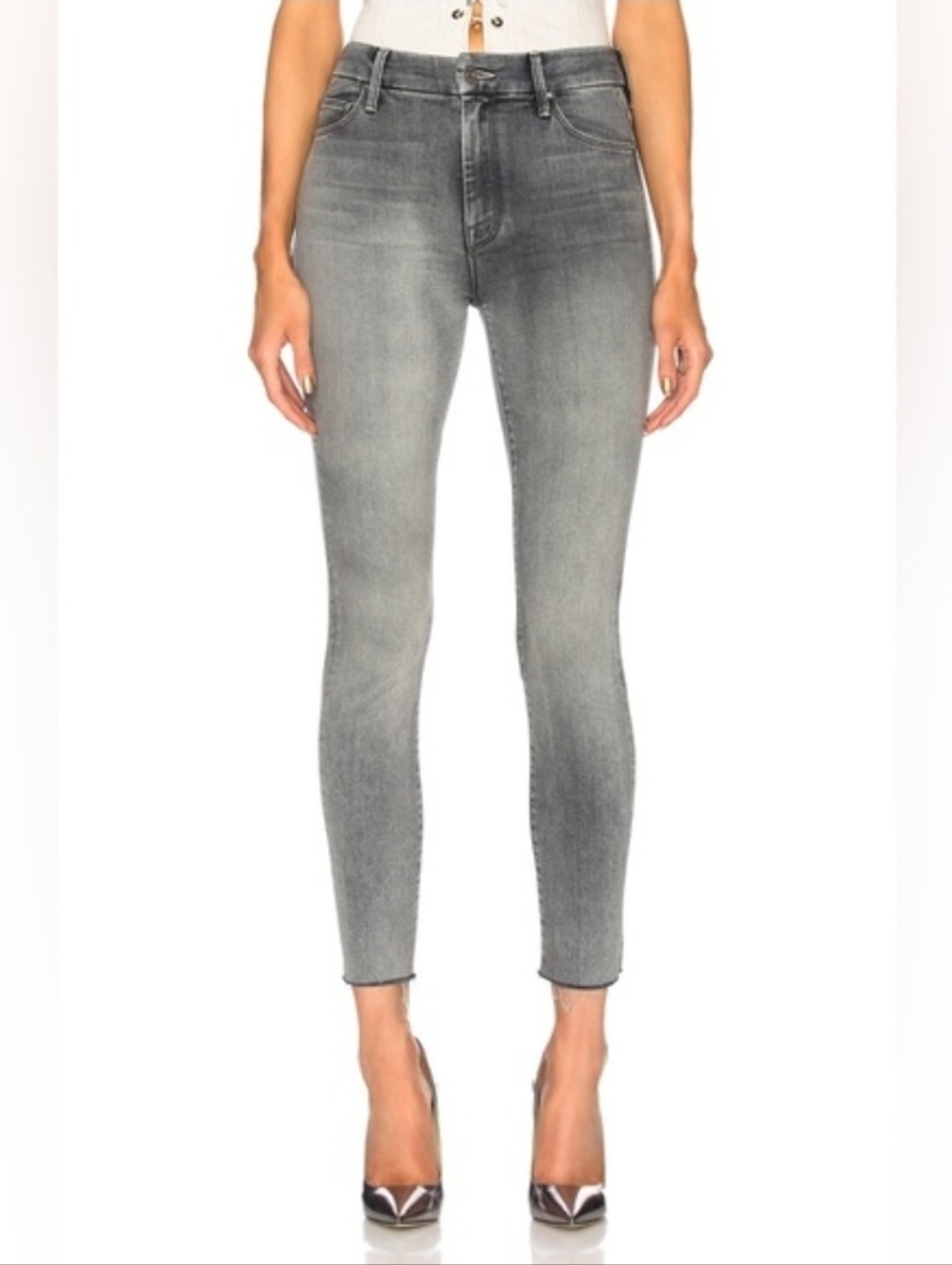 Mother The‎ Looker Ankle Fray Jeans In Supermoon Grey Size 27